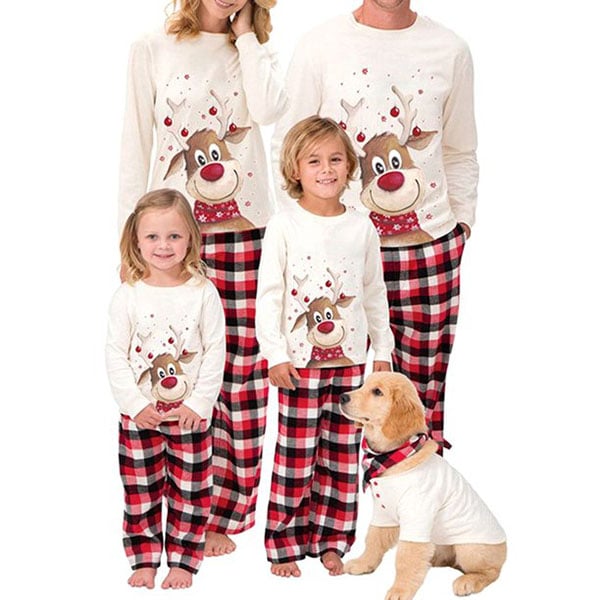 Baby Deer Printed Tops+plaid Pants Sleepwear