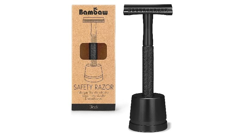 Bambaw Black Metal Safety Razor With Razor Stand