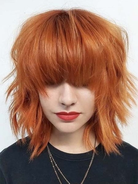 Bright Orange Shag Haircut For Women