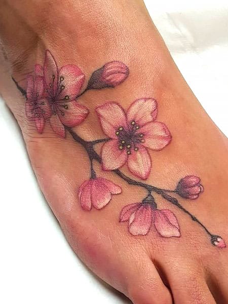 Cherry Blossom Foot Tattoo For Women2