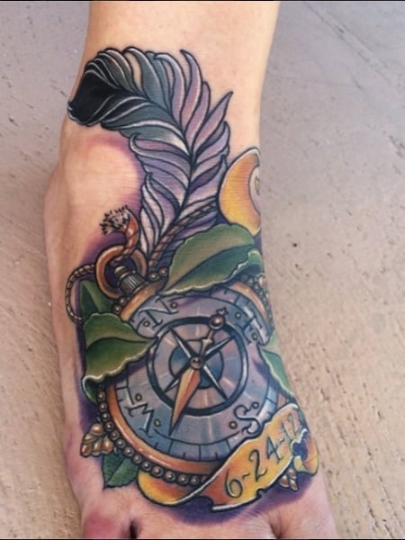 Compass Foot Tattoo For Women