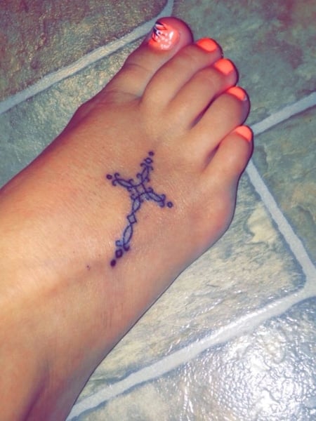 Cross Tattoo On Foot For Women