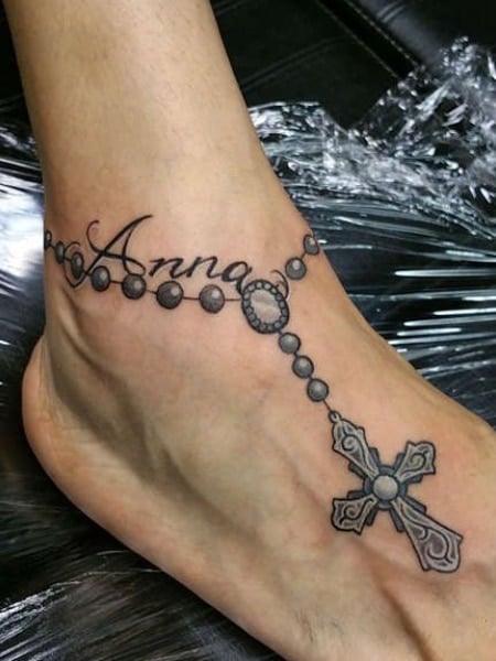 Cross Tattoo On Foot For Women