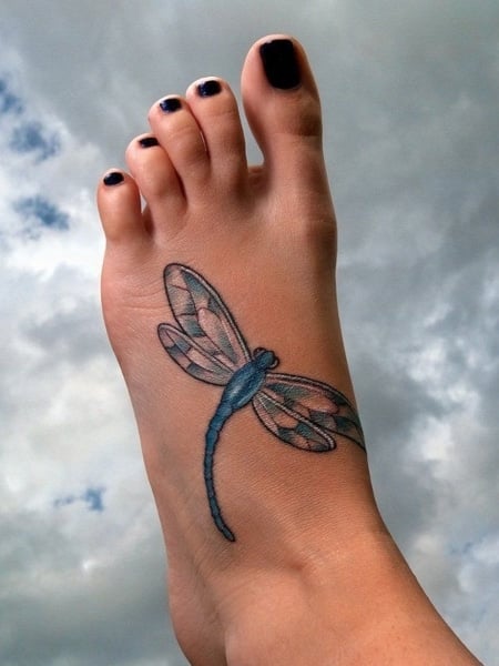 Dragonfly Tattoo On Foot For Women