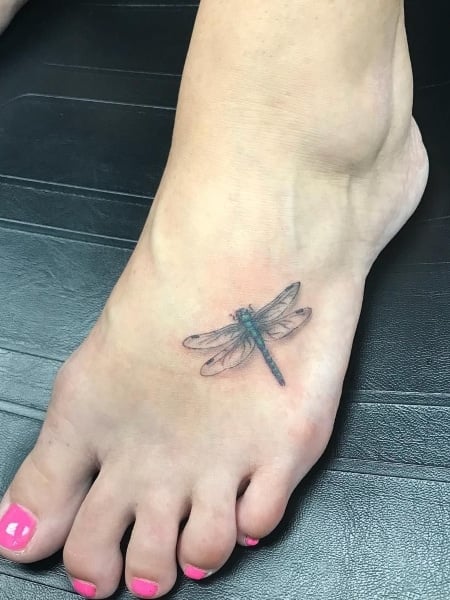 Dragonfly Tattoo On Foot For Women