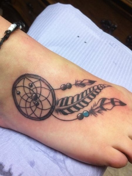Dream Catcher Foot Tattoo For Women