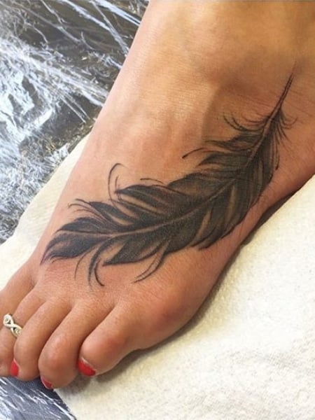 Feather Tattoo On Foot For Women