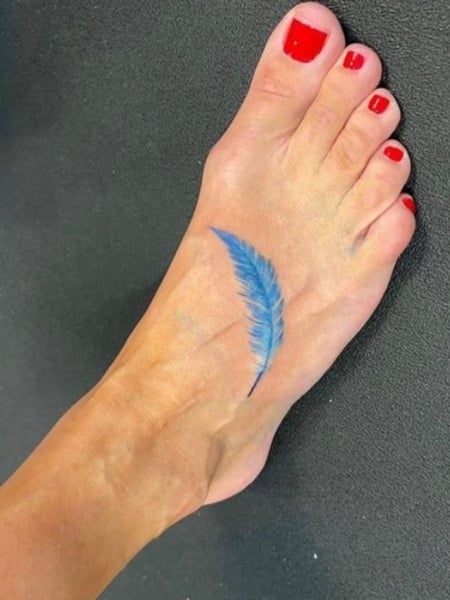 Feather Tattoo On Foot for women