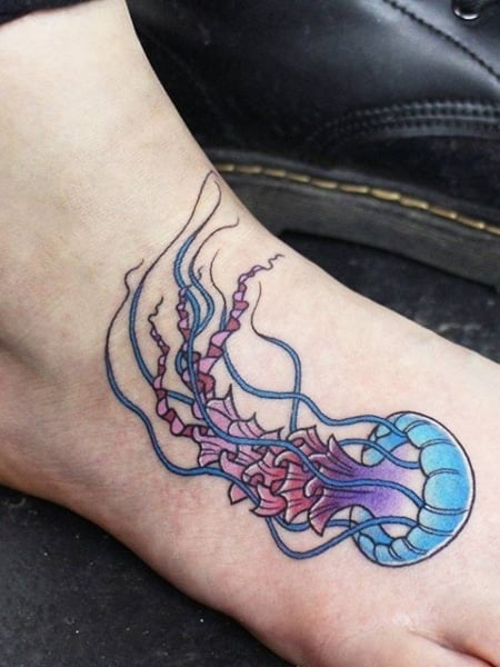 Jelly Fish Foot Tattoo For Women