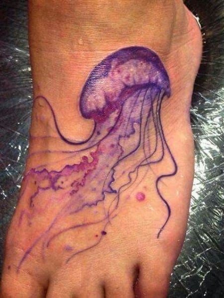 Jelly Fish Foot Tattoo For Women