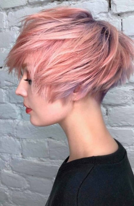 Light Pink Feathered Short Hair For Women