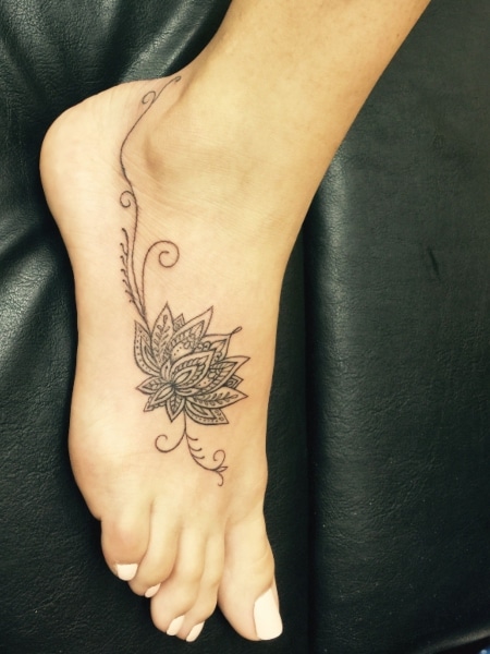 Lotus Flower Foot Tattoo For Women