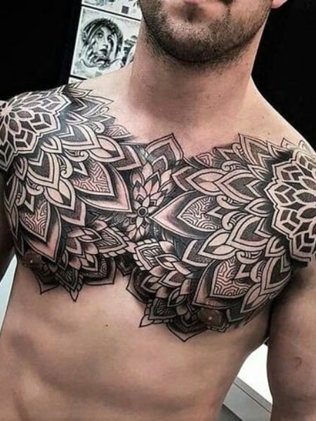 Mandala Chest Tattoo For Men