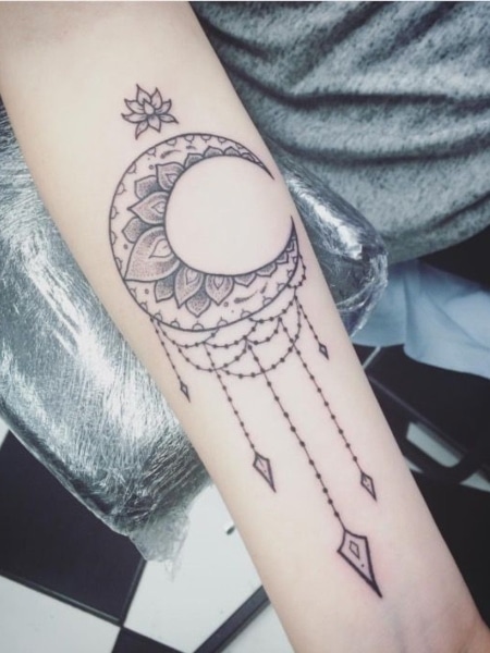 Mandala Crescent Moon Tattoo For Men