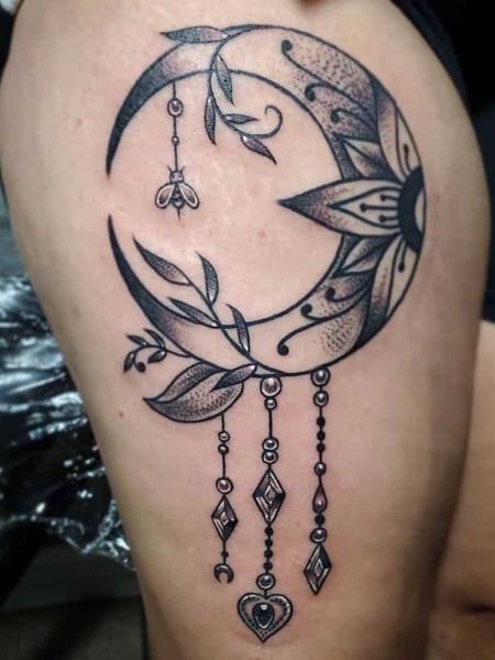 Mandala Crescent Moon Tattoo For Women