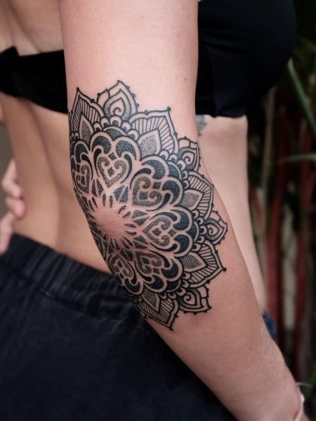 Mandala Elbow Tattoo For Women