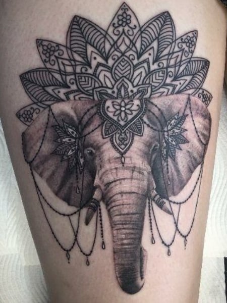 Mandala Elephant Head Tattoo For Women