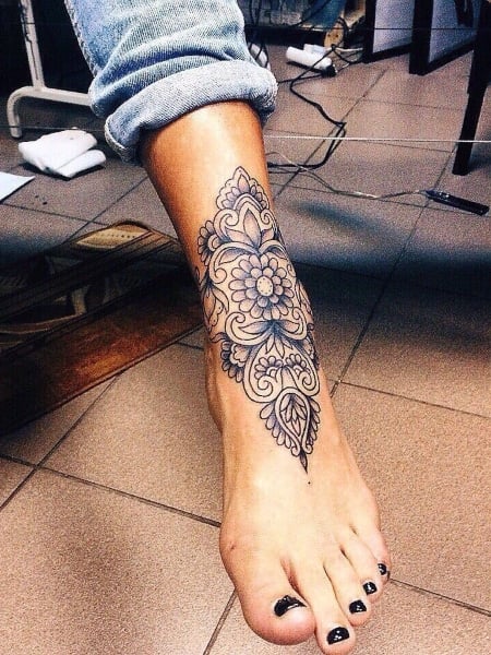 Mandala Foot Tattoo For Women 