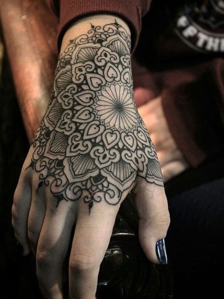 Mandala Hand Tattoo For Women