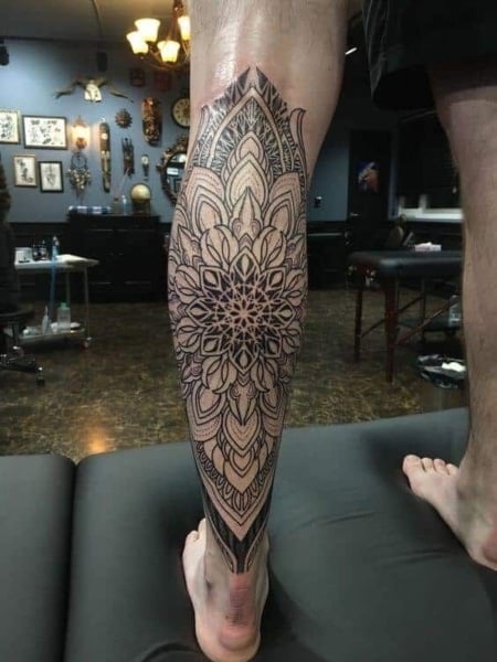 Mandala Leg Tattoo For Men