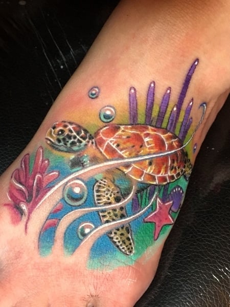 Sea Turtle Foot Tattoo For Women