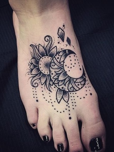 Sun And Moon Foot Tattoo For Women