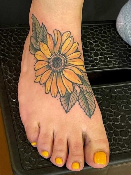 Sunflower Foot Tattoo For Women
