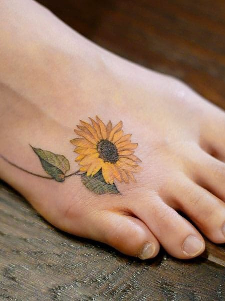 Sunflower Foot Tattoo