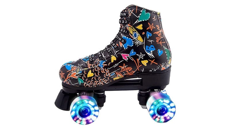 XUDREZ Roller Skates for Women Girls High-top PU Leather Fashion Print Roller Skates Shiny Double Row Wheels Roller Skates with a Shoes Bag 