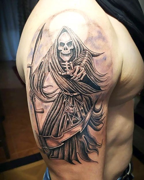 Angle Of Death Half Sleeve Tattoo