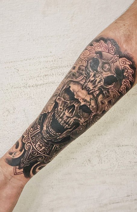 Aztec skull by javier valadez  rTattooArtists