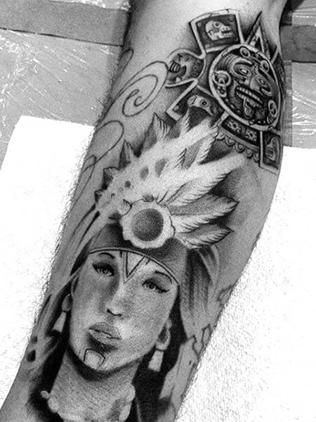 Aztec Leg Tattoo