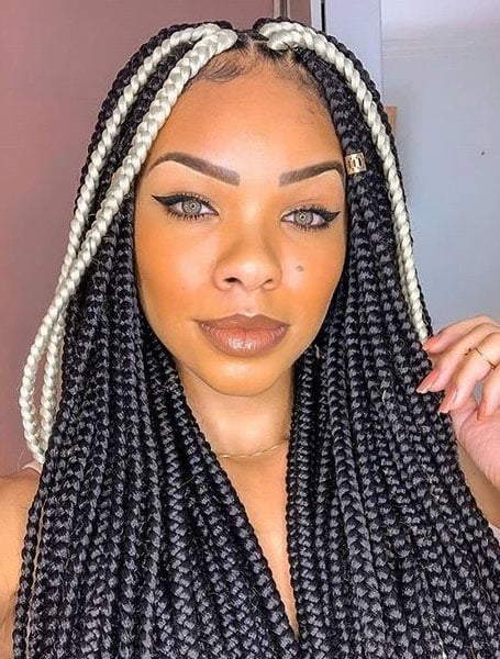 Black Box Braids With Blonde Highlight Braids