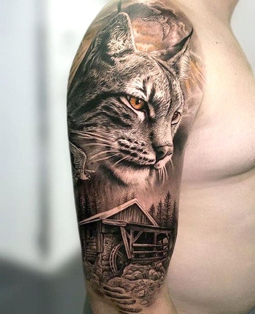 Cat Hald Sleeve Tattoo