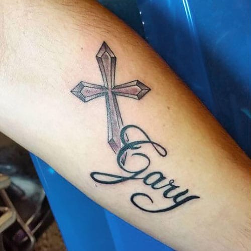 Cross Name Tattoo