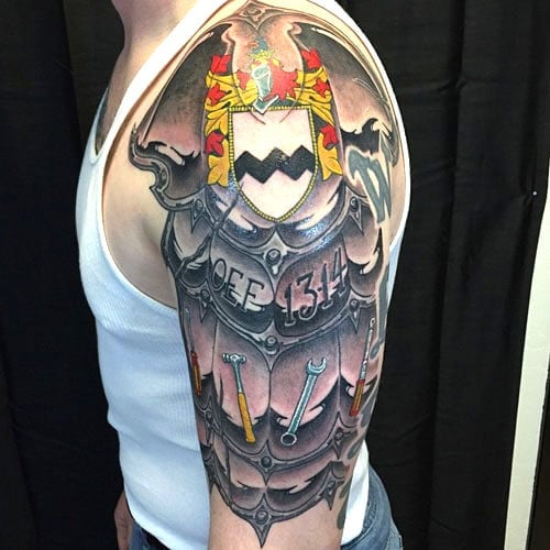 Family Crest Half Sleeve Tattoo