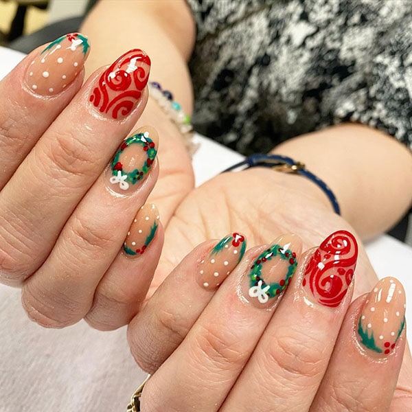 Green And Red Christmas Nails