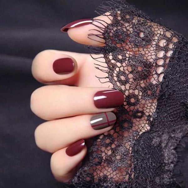 Grey And Burgundy Nails
