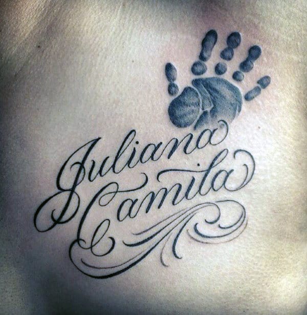 Hand Print Name Tattoo