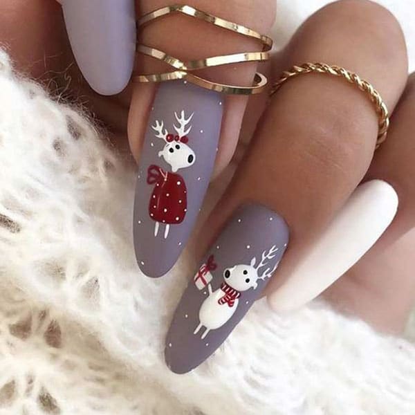 Lilac And White Christmas Nails