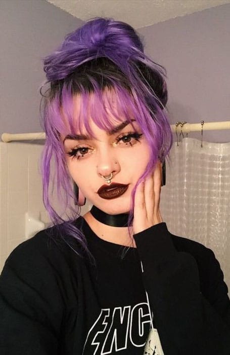 Long Bangs With Purple Hair Updo