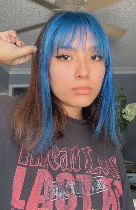 Long Blue Bangs With Medium Hair