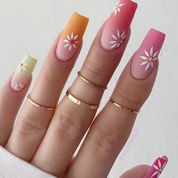 Ombre Nails With Flowers