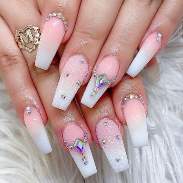 Ombre Nails With Rhinestones