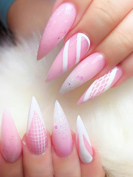 Pink And White Stiletto Nails