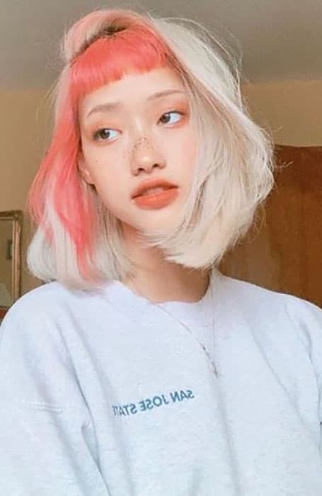 Pink Bangs With Platinum Blonde Bob