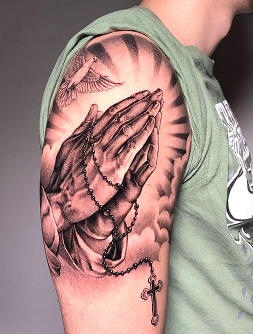 Praying Hands Half Sleeve Tattoo