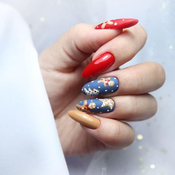 Red Blue Natural Nails