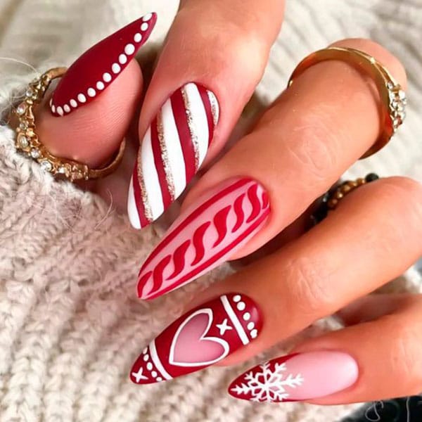 Red Pink And White Nails