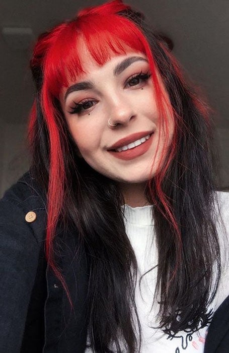 Red And Black Hair With Bangs